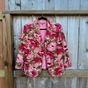Ann Taylor Women's Floral Pink Silk Blazer Jacket Size 12